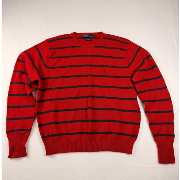 Polo Ralph Lauren Other - Vintage Polo Ralph Lauren Red Grey Striped Lambswool Sweater Oversized XL